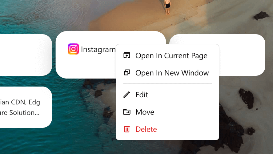 Card operation menu